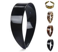 Wide Tortoise Shell Headband with Teeth Grip - Premium Tortoise Headbands for Women - Thick Non Slip Flexible Resin Hair Band for Daily Commute & Styling (Black)