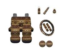 Wideasale Set completo di 12 coprisedili per auto, stile etnico sudoccidentale bohémien, coprivolante, imbottiture per cinture di sicurezza, portachiavi, sottobicchieri, rossetti, misura universale,