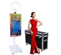 WideMeet Cabina magica a 45 pollici della foto dello specchio | Mini PC integrato, include luce ad anello RGB, custodia per volo, cabina fotografica DSLR portatile per feste eventi
