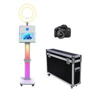 WideMeet Macchina fotografica DSLR con touchscreen da 15,6 pollici, stampa istantanea per selfie Photo Booth include luce RGB e custodia da viaggio per feste di nozze eventi (bianco, cabina