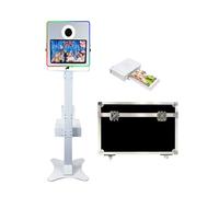 WideMeet Macchina fotografica portatile DSLR per foto con cornice a LED, cabina a specchio con touch screen da 15,6 pollici con custodia da viaggio per feste eventi (macchina bianca, photobooth + mini