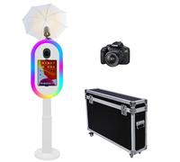 WideMeet Photo Booth per iPad 10,2"-13" e per fotocamera, con torcia, telecomando, custodia per volo, supporto portatile 2 in 1 per selfie e eventi a noleggio (bianco, macchina+fotocamera)