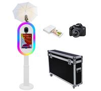 WideMeet Photo Booth per iPad 10,2"-13" e per fotocamera, con torcia, telecomando, custodia per volo, supporto portatile 2 in 1 per selfie e eventi a noleggio (bianco, set completo)