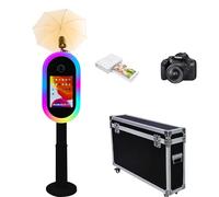 WideMeet Photo Booth per iPad 10,2"-13" e per fotocamera, con torcia, telecomando, custodia per volo, supporto portatile 2 in 1 per selfie e eventi a noleggio (nero, set completo)