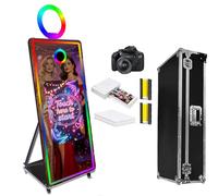 WideMeet Specchio per cabina fotografica per selfie, con cornice a LED, portatile, touch screen, specchio magico, macchina per matrimoni e eventi (macchina nera, set completo per foto da 165 cm)