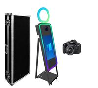 WideMeet Specchio per cabina fotografica per selfie, con cornice a LED, portatile, touch screen, specchio magico, macchina per matrimoni e eventi (macchina nera, cabina fotografica da 101,2 cm +