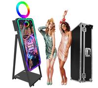 WideMeet Specchio per cabina fotografica per selfie, con cornice a LED, portatile, touch screen, specchio magico, macchina per matrimoni e eventi (macchina nera, cabina fotografica da 101,2 cm +