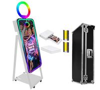 WideMeet Specchio per cabina fotografica per selfie, con cornice a LED, portatile, touch screen, specchio magico, macchina per matrimoni, eventi (macchina bianca, cabina fotografica da 101,2 cm + mini