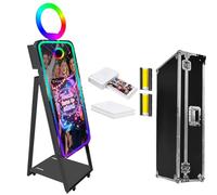 WideMeet Specchio per cabina fotografica per selfie, con cornice a LED, portatile, touch screen, specchio magico, macchina per matrimoni, eventi (macchina nera, cabina fotografica da 101 cm + mini