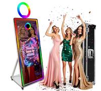 WideMeet Specchio per cabina fotografica per selfie, con cornice a LED, portatile, touch screen, specchio magico, macchina per matrimoni e eventi (macchina bianca, cabina fotografica da 165 cm +