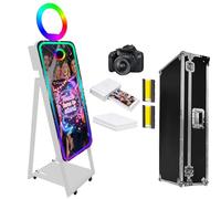 WideMeet Specchio per cabina fotografica per selfie, con cornice a LED, portatile, touch screen, specchio magico, macchina per matrimoni e eventi (macchina bianca, set completo per foto da 100 cm)