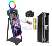 WideMeet Specchio per cabina fotografica per selfie, con cornice a LED, portatile, touch screen, specchio magico, macchina per matrimoni e eventi (macchina nera, set completo per foto da 101 cm)