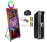 WideMeet Specchio per cabina fotografica per selfie, con cornice a LED, portatile, touch screen, specchio magico, macchina per matrimoni e eventi (macchina bianca, set completo per foto da 165 cm)