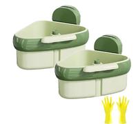 Wideous Curetoaway Suction Cup Sinks Corner Racks,Food WasteCatcher for Sink with Fine Mesh Drain Hole, Suction Cup Storage Rack with Drain Hole, Plastic Sink Storage Rack Holder (2Pcs-green)