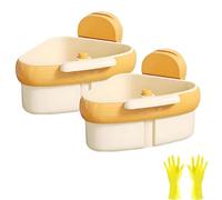 Wideous Curetoaway Suction Cup Sinks Corner Racks,Food WasteCatcher for Sink with Fine Mesh Drain Hole, Suction Cup Storage Rack with Drain Hole, Plastic Sink Storage Rack Holder (2Pcs-yellow)