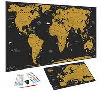 WIDETA Mappa del mondo da grattare, XXL (82 x 43 cm) - Bonus mappa dell’Europa y accessori