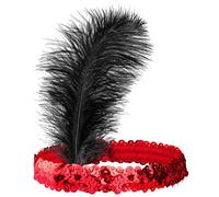 WIDMANN 01941 - Fascia per La Testa con Paillettes E Piume, Adulto Donna, Anni '10-'20-'30, Charleston, Burlesque, Carnevale, Feste A Tema, Taglia Unica, Colore Rosso