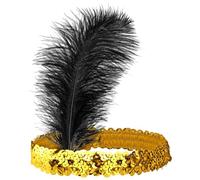 Widmann 01943 - Fascia per Capelli con Piume e Paillettes, Dorata e Nero, Fascia per Capelli Elasticizzata, Flapper, Charleston, Anni 20, Costumi, Carnevale, Feste a Tema