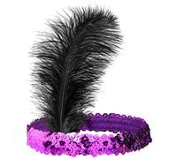 Widmann 01944 - Fascia per Capelli con Piume e Paillettes, Colore Argento Nero, Fascia per Capelli Elasticizzata, Flapper, Charleston, Anni 20, Costumi, Carnevale, Feste a Tema