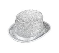 Widmann 04542 - Cappello Showtime, Argento, Glitterato, Cilindro, Cappello, Cappello, Costume, Carnevale, Festa a Tema