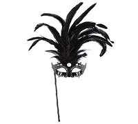 WIDMANN 04708 - Maschera Marchesa con Bastoncino, Adulto Donna, con Strass, Glitter, Gemma E Piume, Carnevale Veneziano, Colore Nero