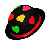 Widmann 16711 - Bombetta in Feltro con Cuori Colorati, Adulto Unisex, Cappello, Clown, Circo, Carnevale, Feste A Tema, Taglia Unica, Colore Nero