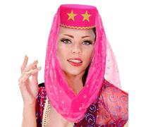 WIDMANN 25013 - Cappello Harem Con Velo, Adulto Donna, In Feltro, Araba, Danzatrice Del Ventre, Carnevale, Feste A Tema, Taglia Unica, Colore Rosa