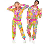 W WIDMANN MILANO Party Fashion - Costume Tuta, Peace & Love Hippie, Neon, Flower Power, Completo Anni '80, Tuta da Jogging, Completo Cattivo Gusto, Costumi in Maschera