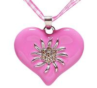 Widmann 46731 - Collana a nastro con cuore rosa e strass edelweiss, gioielleria, collana, festa della birra, festa popolare, carnevale, festa motto