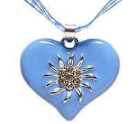 Widmann 46732 - Collana a nastro con cuore blu e strass Edelweiss, gioielleria, collana, festa della birra, festa popolare, carnevale, festa a tema