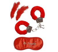 WIDMANN 4800L - Set Divertimento per Amanti Composto da Manette/Mascherina/2 Piume, in Taglia Unica, Rosso