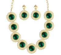 Widmann 50374 - Set di 3 Gioielli Regina, Oro con Pietre Verdi, bigiotteria Rinascimentale, Principessa, nobiltà, Carnevale, Festa a Tema, Taglia Unica per Adulti