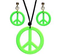 WIDMANN 53282 - Set Collana E Orecchini Hippie, Adulto Unisex, Anni '60, Anni '70, Carnevale, Feste A Tema, Colore Verde