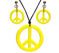 WIDMANN 53283 - Set Collana E Orecchini Hippie, Adulto Unisex, Anni '60, Anni '70, Carnevale, Feste A Tema, Colore Giallo