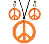WIDMANN 53284 - Set Collana E Orecchini Hippie, Adulto Unisex, Anni '60, Anni '70, Carnevale, Feste A Tema, Colore Arancione