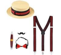 Widmann 68541 - Set di costumi "Die Wilden 20", 5 pezzi, cappello di paglia, bretelle, papillon, baffi e sigari, Charleston, gangster, boss mafioso, accessori, carnevale, travestimento, festa a tema