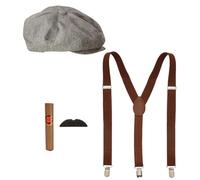 Widmann 68556 - Set per costume "Die Wilden 20", 4 pezzi, berretto, bretelle, baffi e sigari, Charleston, Gangster, mafia, accessori, carnevale, feste a tema