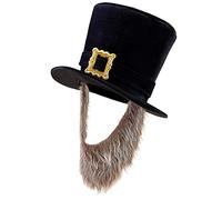 Widmann 9509K - Cappello a Cilindro in Velluto Nero con Fibbia e Barba Marrone