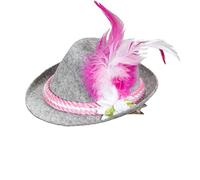 WIDMANN 95710 - Mini Fedora Bavarese Adulto Donna, con Stella Alpina, con Molletta per Capelli, Tirolese, Oktoberfest, Festa della Birra, Carnevale, Colore Grigio-Rosa