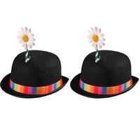 Widmann - Cappello da clown, con fiore, bombetta in feltro, cappello, berretto, costume, carnevale, festa a tema (Confezione da 2)