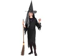 Widmann Costume da Strega con Vestito, Cintura e Cappello - 128 cm / 5 - 7 anni