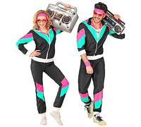 W WIDMANN MILANO Party Fashion - Costume tuta, nero, outfit anni '80, tuta da jogging, outfit cattivo gusto