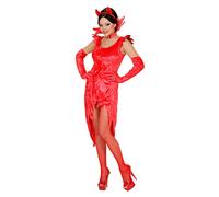 Widmann Devil Lady (Velvet Dress, Gloves, Stand-Up Collar With Gem) (S) Red