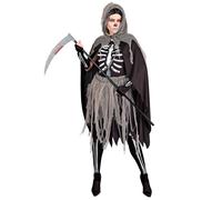 Widmann Grim Reaper (Bones Dress, Tights & Gloves, Hooded Cape, Chains) (L) Grey