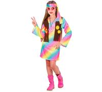 W WIDMANN MILANO Party Fashion - Costume da bambina hippie, vestito con gilet, fascia, pace, flower power, festa a tema, carnevale
