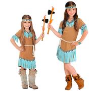 Widmann Indian Girl (Dress, Belt, Headband) (128 cm / 5-7 Years) Brown