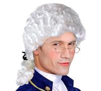 WIDMANN MARQUIS WIG in box - | Capelli sintetici grigi con ciocche ondulate e treccia, parrucca per costumi barocchi, rococò e nobiliari, carnevale