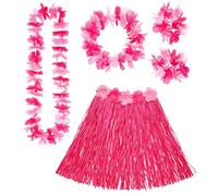 WIDMANN MILANO PARTY FASHION - Set di costumi hawaiani, gonna di rafia, collana di fiori, cerchietto e braccialetti di fiori, festa estiva, festa in spiaggia, carnevale
