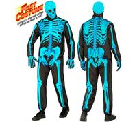 Widmann Neon Skeleton Fast Costume (Jacket, Pants, Gloves, Mask) (XXL) Turquoise