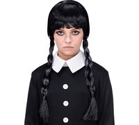 W WIDMANN MILANO Party Fashion - Parrucca Dark Girl, nera, 2 trecce, acconciatura a treccia, mercoledì, gotica